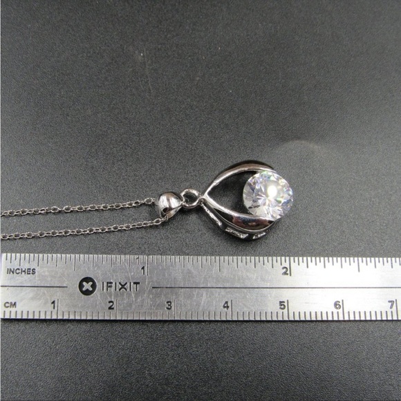 16” Sterling Silver Round Cubic Zirconia Necklace - Picture 3 of 5